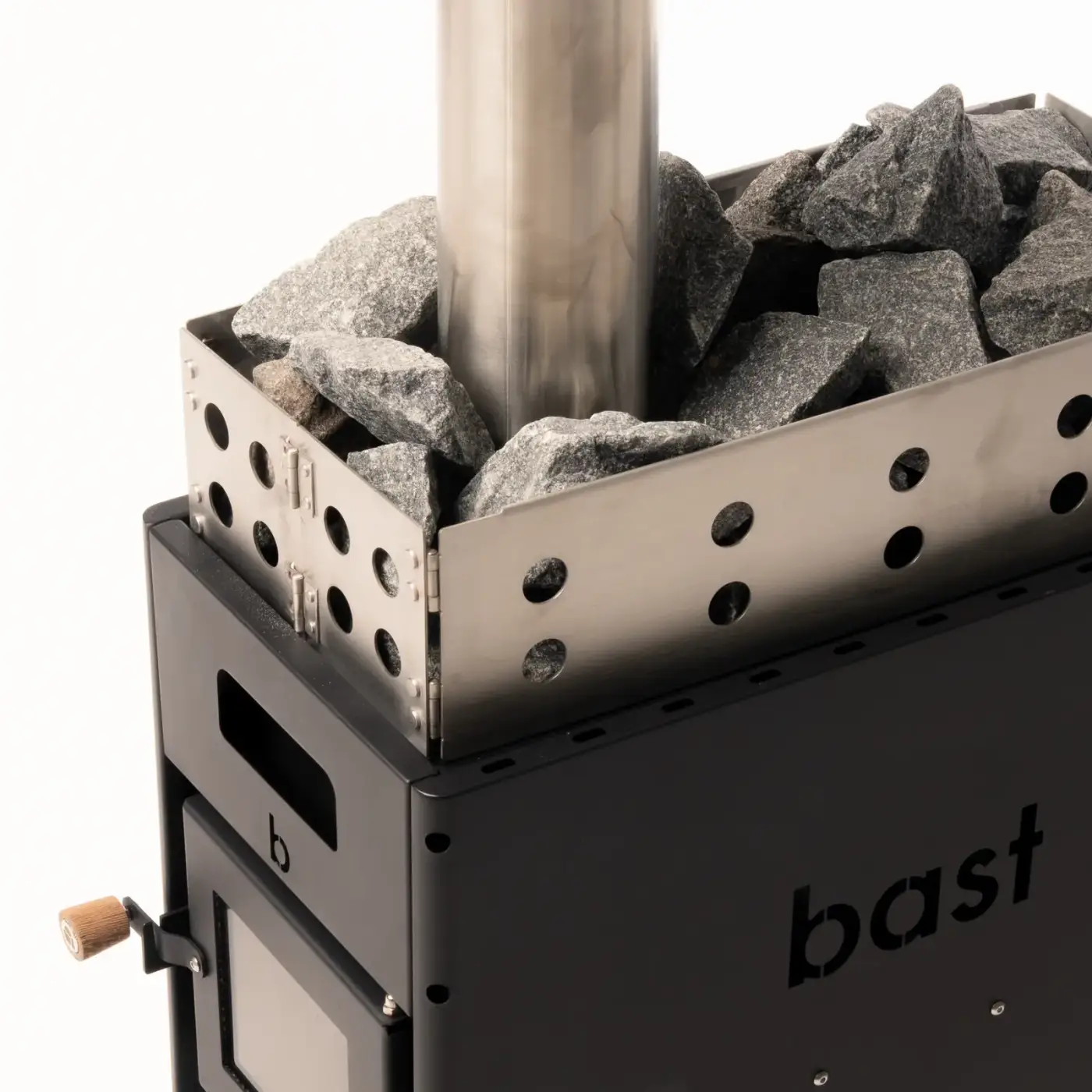 bast Löv-kamin med stenkorg och handskar